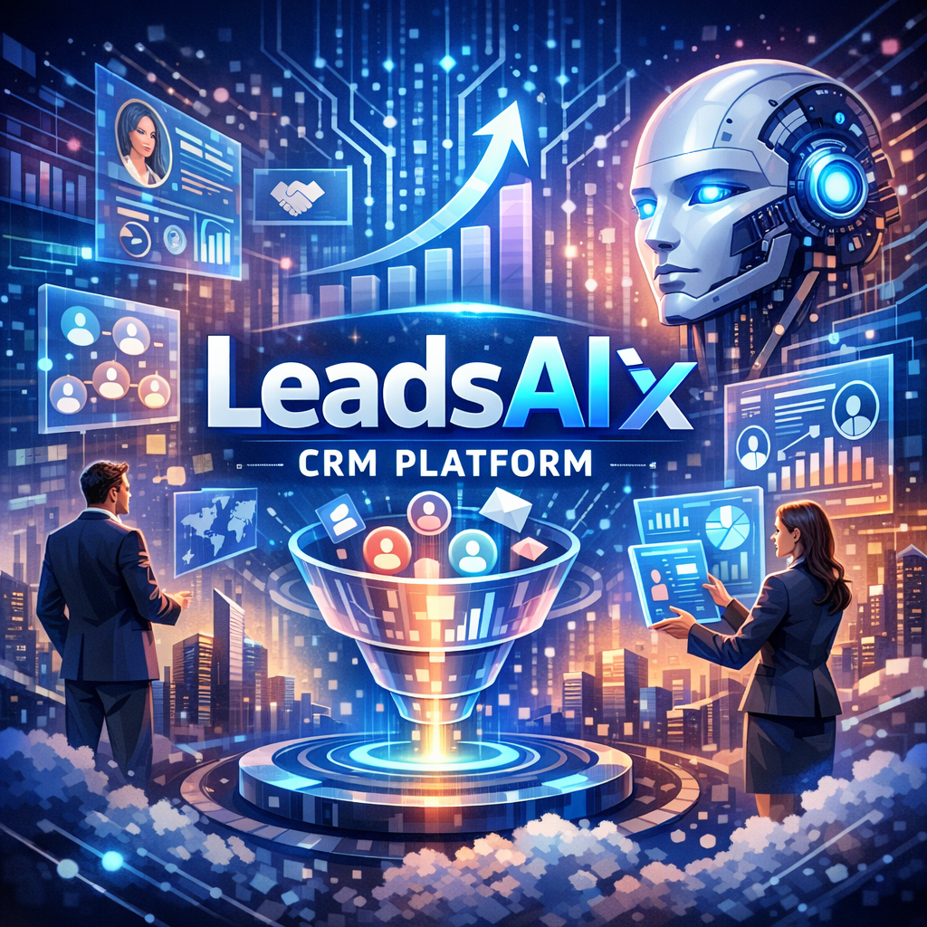 Screenshot of the LeadsAIx CRM platform interface, showcasing AI-driven lead management and analytics tools.