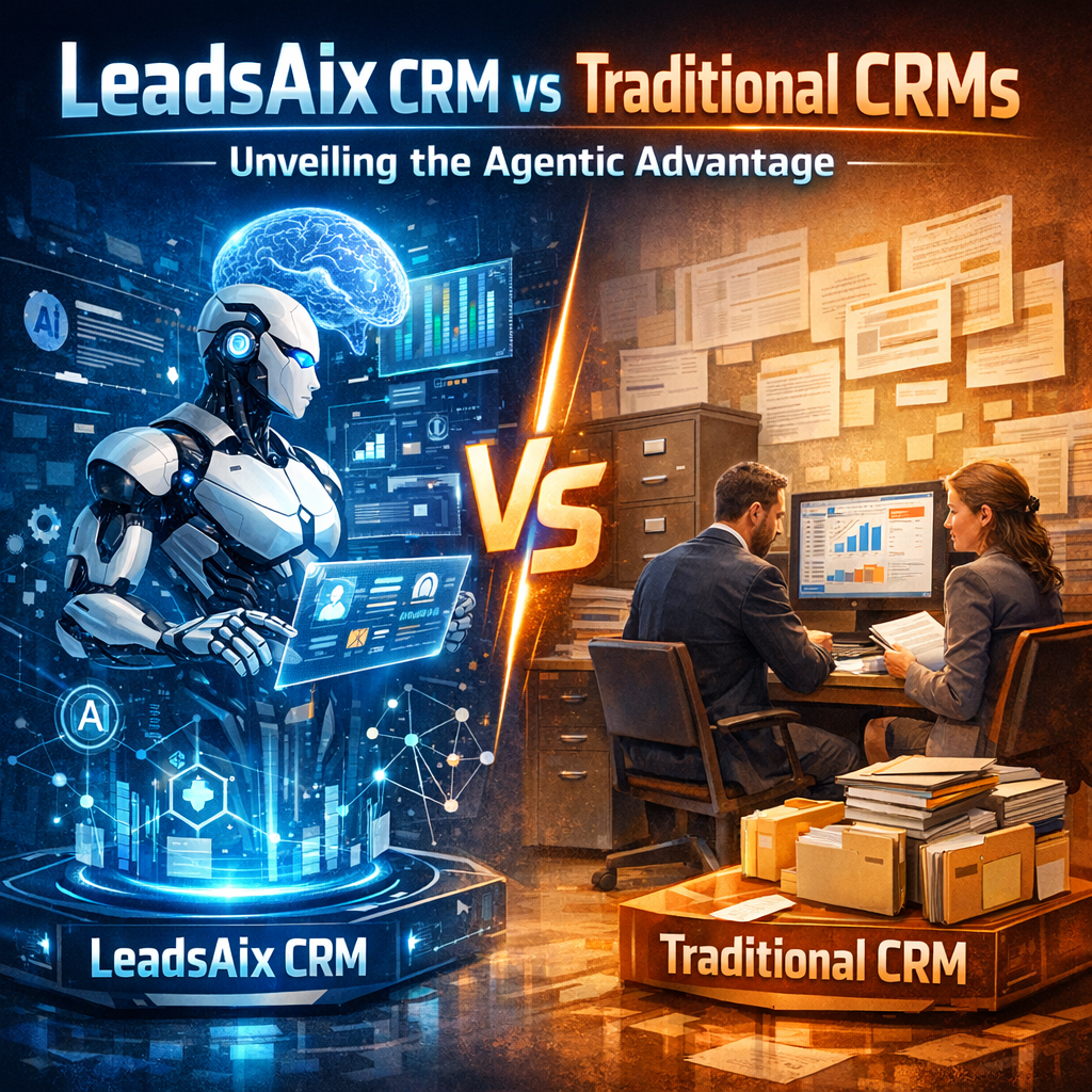 Chart comparing AI-powered features of LeadsAIx CRM with traditional CRM systems in a business context.