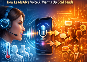 Illustration of LeadsAIx's Voice AI technology warming up cold sales leads through automated phone calls.